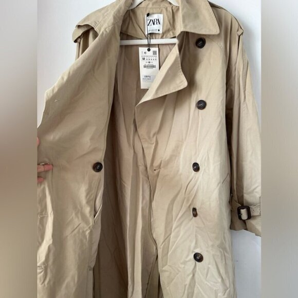 🩷 Zara - Women's Oversized Pocket Trench Coat - Beige. Size: M. NWT (1690) - Picture 6 of 16